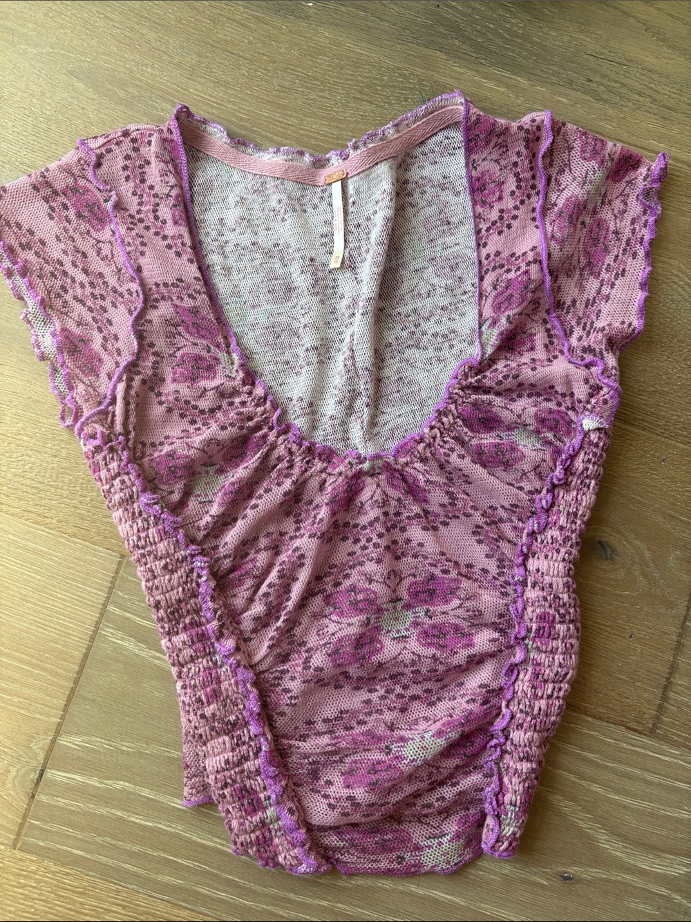 Free People Lavender Pink Floral Lace-Trim Chemise Top